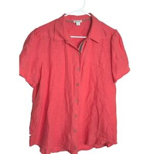 Sundance Coral Button-Down Linen Short Sleeve Shirt
